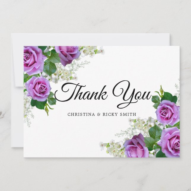 Elegant Pink Rose Bouquet Flowers Wedding Thank Thank You Card (Front)