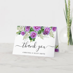 Elegant Pink Rose Bouquet Flowers Wedding Thank Yo You Card
