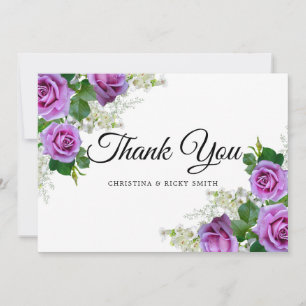 Elegant Pink Rose Bouquet Flowers Wedding Thank You Card