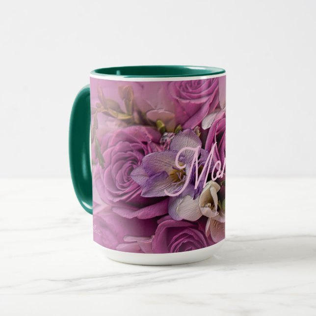 Elegant Pink Rose Bouquet Mug (Front Left)