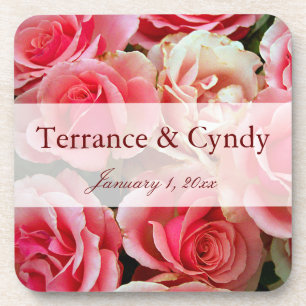 Elegant Pink Rose Bouquet Personalised Coaster