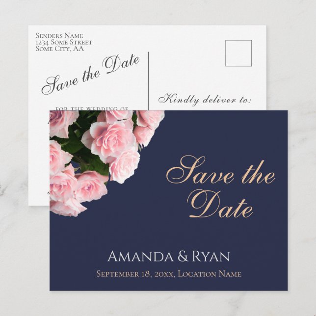 Elegant Pink Rose Bouquet Wedding Save the Date Announcement Postcard (Front/Back)