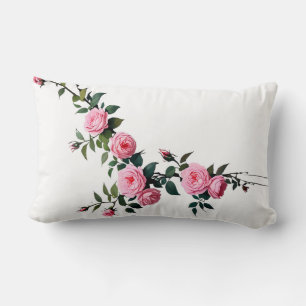  Elegant Pink Rose Branch Design Lumbar Cushion