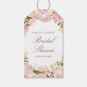 Elegant Pink Rose Bridal Shower Favour Tags