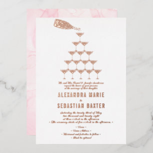 Elegant Pink Rose Champagne Tower Script Wedding