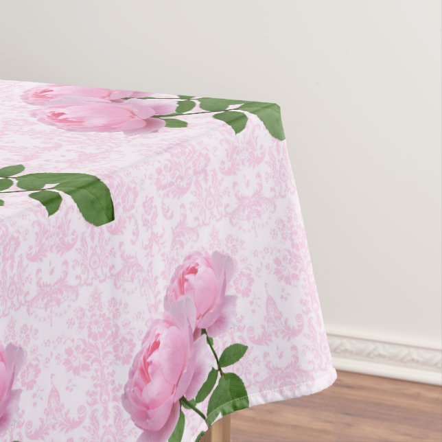 Elegant Pink Rose Damask Floral  Tablecloth (In Situ)