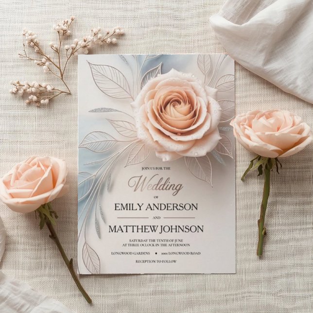 Elegant Pink Rose Dew Drop Wedding Invitation (Creator Uploaded)