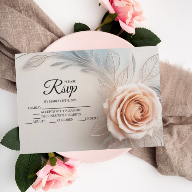 Elegant Pink Rose Dew Drops Designer RSVP Cards (Creator Uploaded)