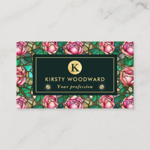 Elegant Pink Rose Faux Stained Glass Pattern Business Card