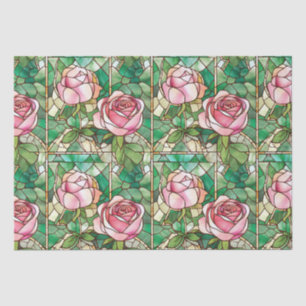 Elegant Pink Rose Faux Stained Glass Pattern Tissue Paper
