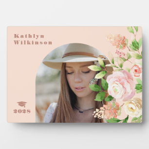 Elegant Pink Rose Floral Arch Photo Graduation Plaque