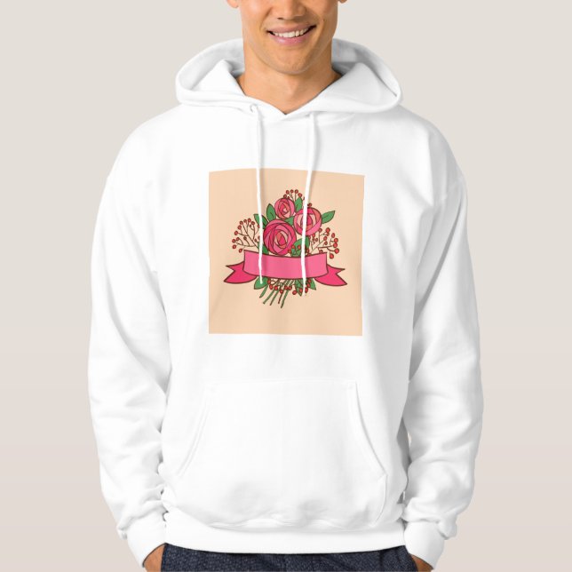 Elegant Pink Rose Floral Bouquet Hoodie (Front)