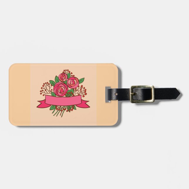 Elegant Pink Rose Floral Bouquet Luggage Tag (Front Horizontal)
