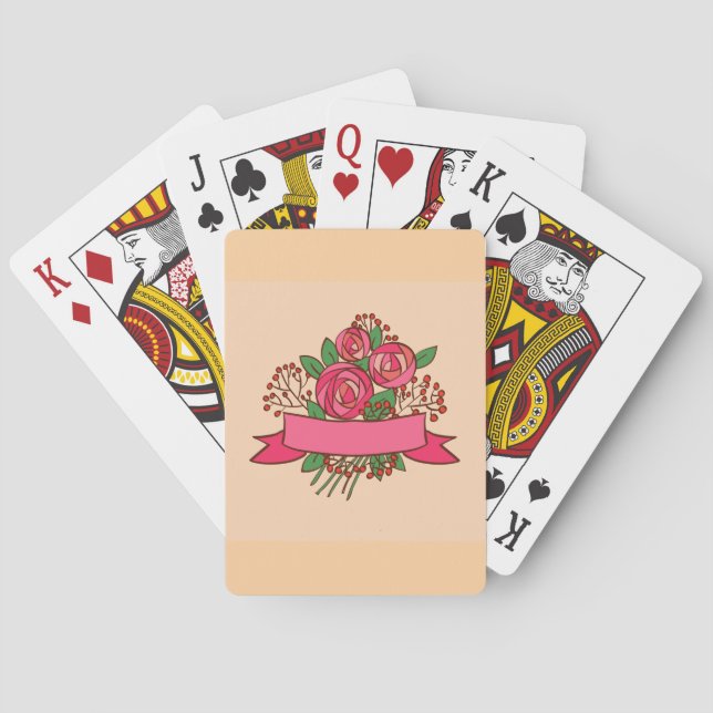 Elegant Pink Rose Floral Bouquet Playing Cards (Back)
