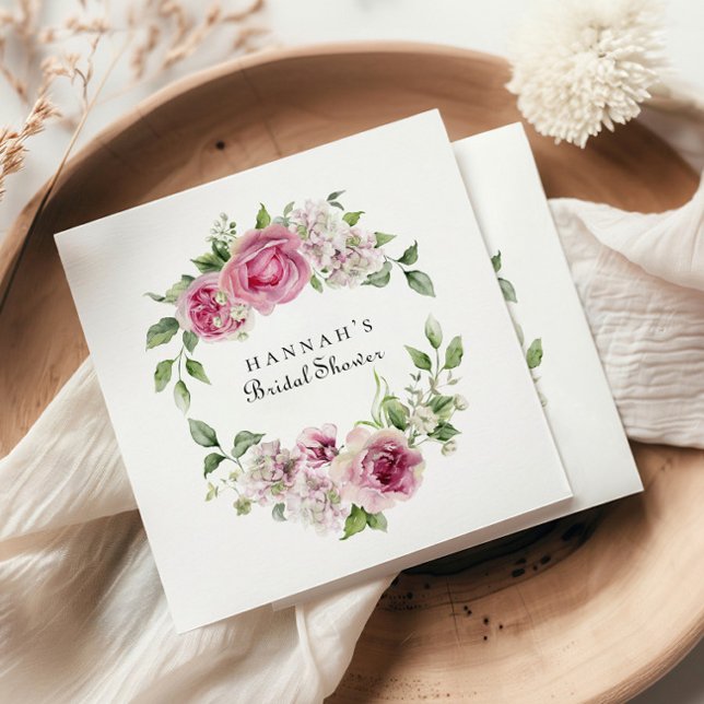 Elegant Pink Rose Floral Bridal or Baby Shower Napkin (Creator Uploaded)