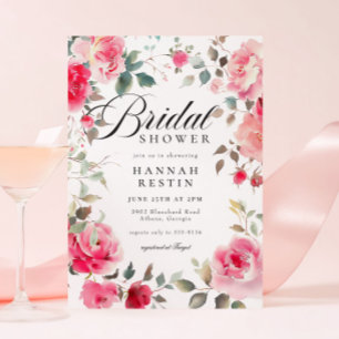 Elegant Pink Rose Floral Garden Bridal Shower Invitation