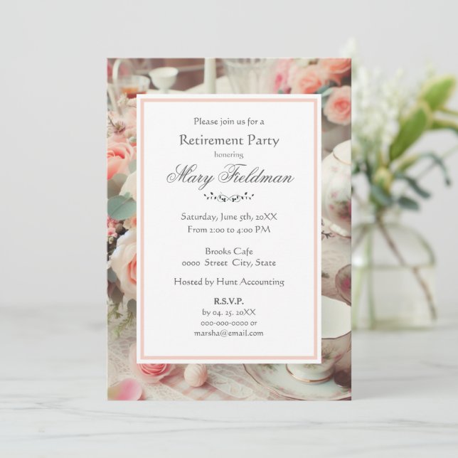 Elegant Pink Rose Floral  Invitation (Standing Front)