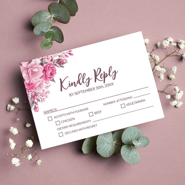 Elegant Pink Rose Floral Wedding RSVP Card (Creator Uploaded)