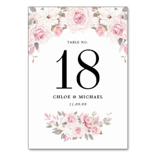 Elegant Pink Rose Floral Wedding  Table Number