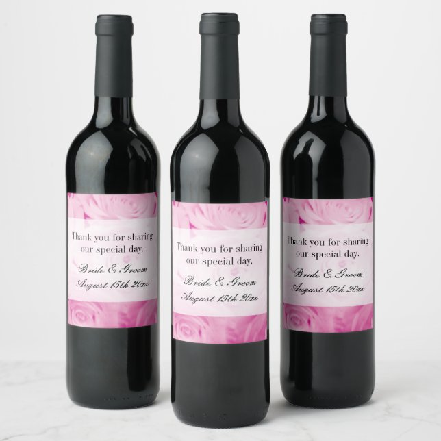 Elegant pink rose flower template wedding wine label (Bottles)