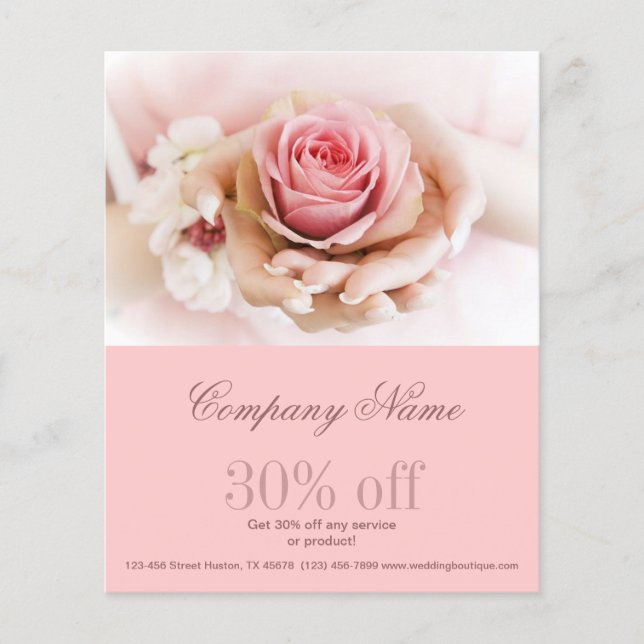 elegant pink rose flower wedding florist flyer (Front)
