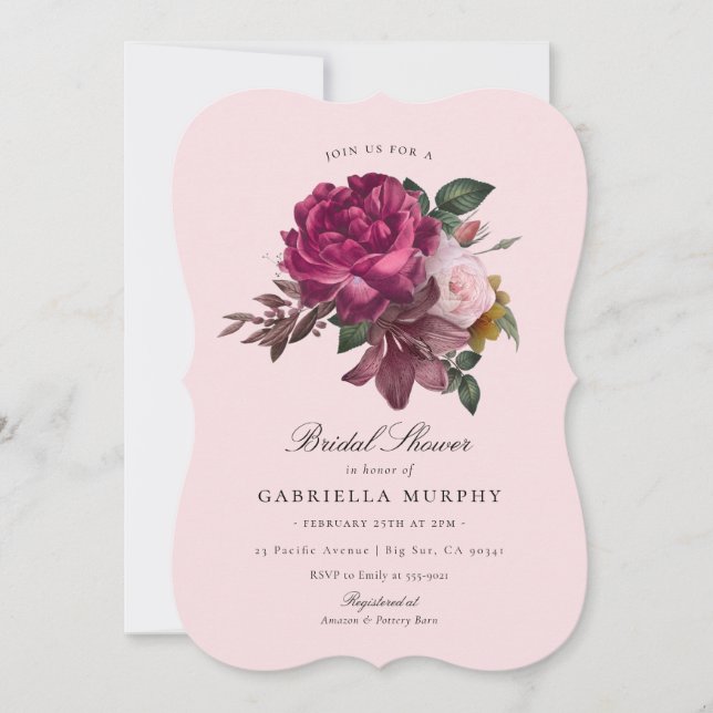 Elegant Pink Rose Garden Bridal Shower Invitation (Front)