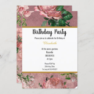 ELEGANT PINK ROSE GARDEN FLORAL BIRTHDAY INVITATION