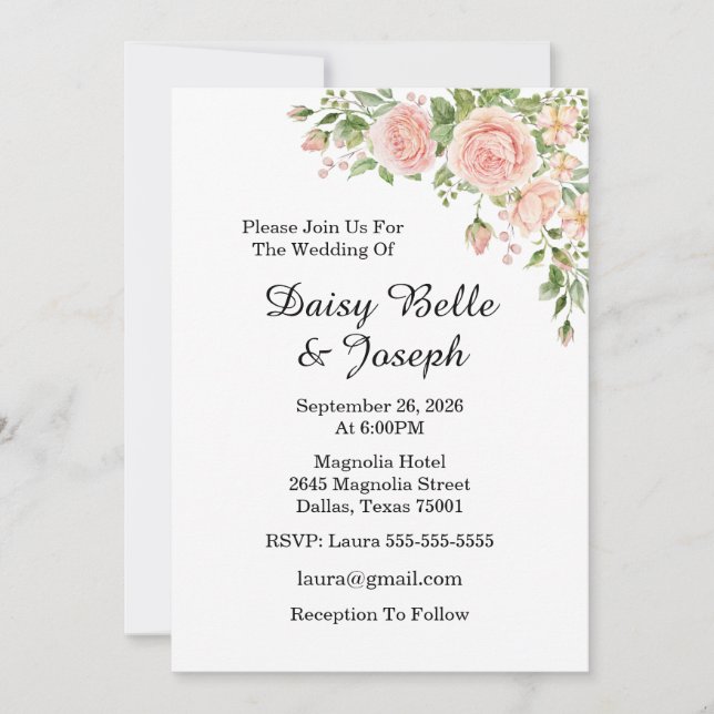 Elegant Pink Rose Garden  Invitation (Front)
