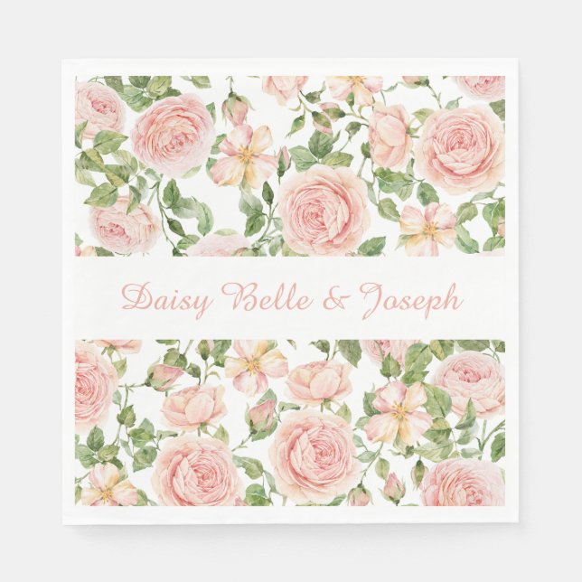Elegant Pink Rose Garden  Napkin (Front)