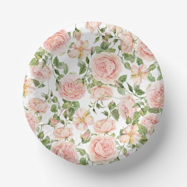 Elegant Pink Rose Garden  Paper Plate (Front)
