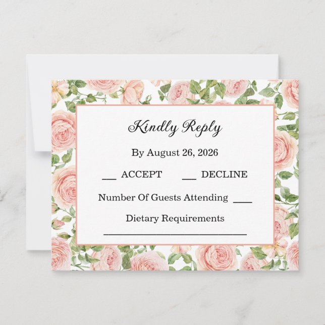Elegant Pink Rose Garden  RSVP Card (Front)