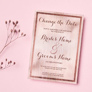 Elegant pink rose gold brushstrokes Change Date Invitation