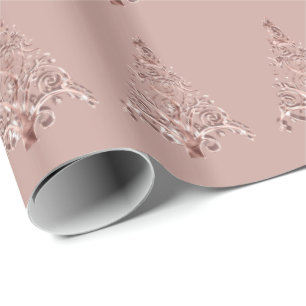 Elegant Pink Rose Gold Christmas Tree Pattern Wrapping Paper