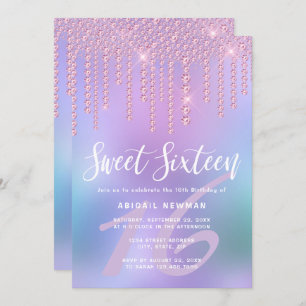 Elegant pink rose gold diamond drips sweet sixteen invitation