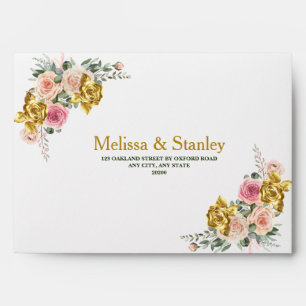 Elegant Pink, Rose Gold Eucalyptus Floral Wedding Envelope