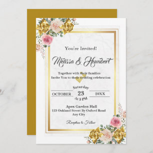 Elegant Pink, Rose Gold Eucalyptus Floral Wedding  Invitation