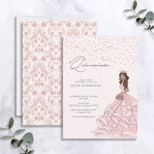 Elegant Pink Rose Gold Floral Quinceanera Birthday Invitation