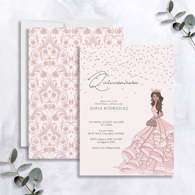 Elegant Pink Rose Gold Floral Quinceanera Birthday Invitation (Creator Uploaded)