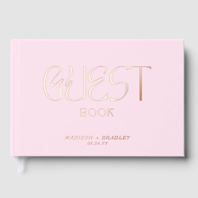 Elegant Pink Rose Gold Foil Wedding Guest Book (Front)