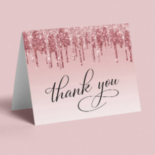 Elegant Pink Rose Gold Glitter 60th Birthday Party Thank You Card