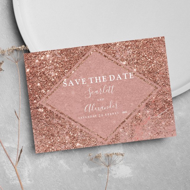 Elegant pink rose gold glitter marble save the date (Elegant pink rose gold glitter marble save the date )