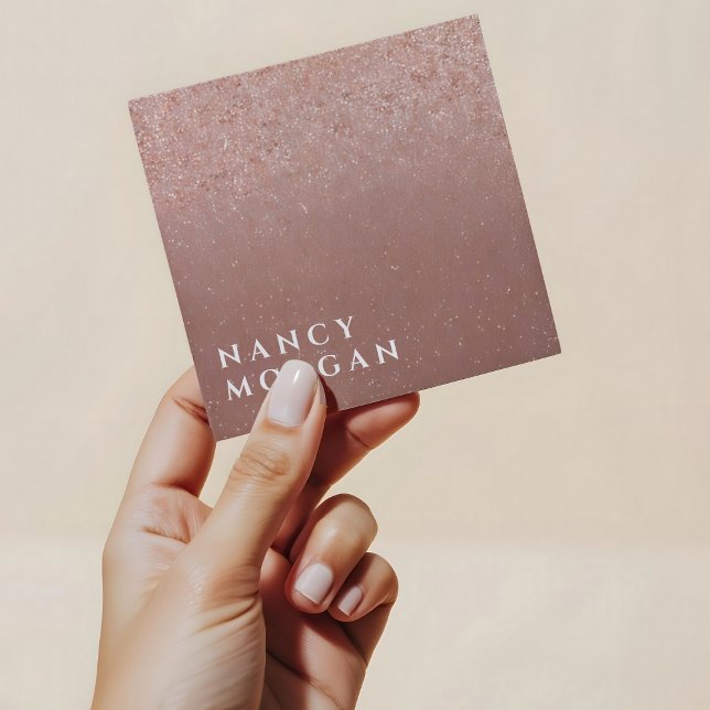 Elegant Pink Rose Gold Glitter Nail Artist Square Business Card (Creator Uploaded)
