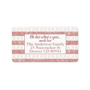 Elegant pink rose gold glitter reindeer silhouette label