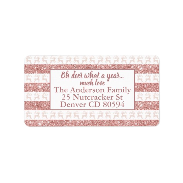 Elegant pink rose gold glitter reindeer silhouette label (Front)