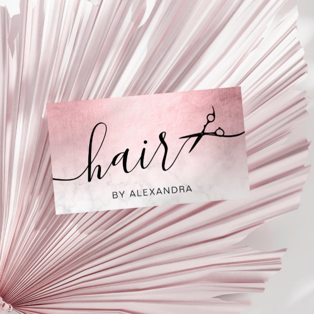 Elegant pink rose gold marble scissors hairstylist business card (Creator Uploaded)