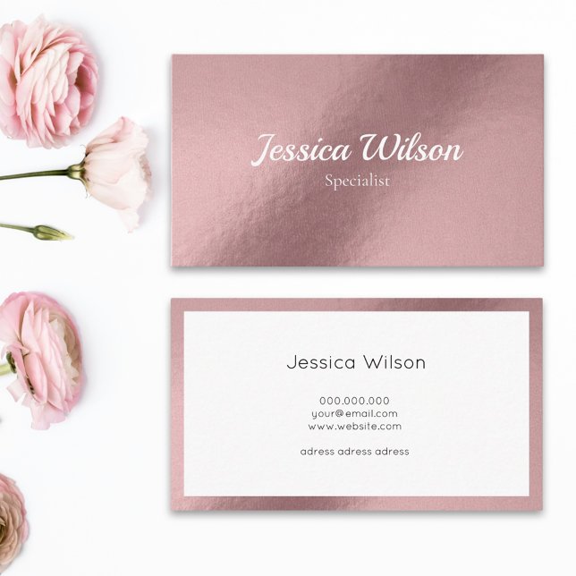 Elegant pink rose gold minimalist business card (Rose gold metallic   design for minimalist and feminine business card )