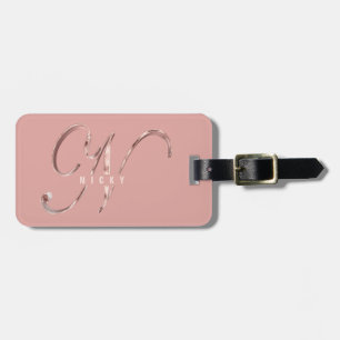 Elegant Pink Rose Gold Monogram Initial N Luggage Tag