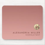 Elegant Pink Rose Gold Monogram Mouse Pad<br><div class="desc">Elegant monogram design with luxurious brushed metallic gold medallion; elegant feminine typography with personalised name and title below on a gradient background in shades of pink rose gold. Personalise for your custom use.</div>