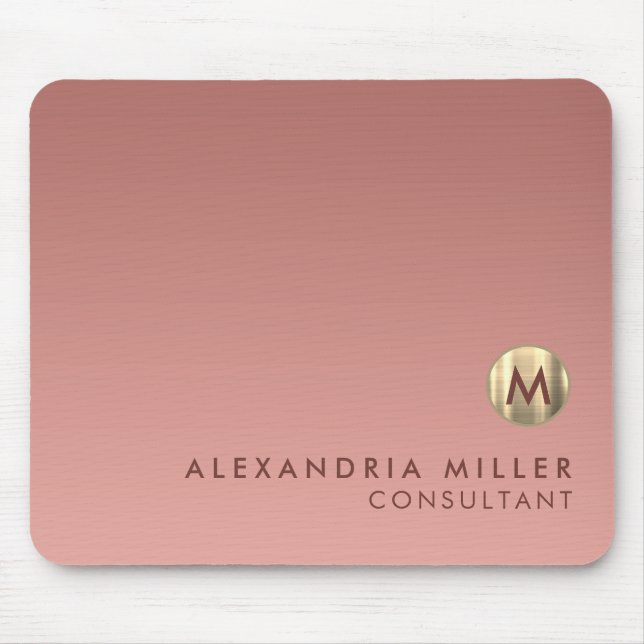 Elegant Pink Rose Gold Monogram Mouse Pad (Front)