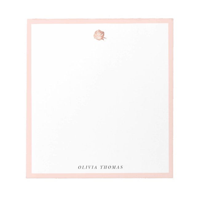 Elegant pink rose gold personalised Stationery Notepad (Front)